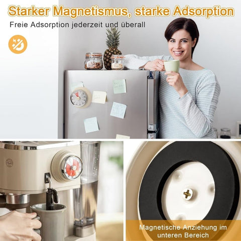 60 Minute Mechanical Kitchen Timer with Magnet, Stainless Steel Beige, 3.6 x 7.3cm
