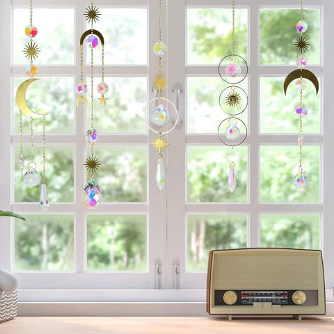 6 inches rainbow refractive prism suncatcher, with crystal decoration, , 6 inches