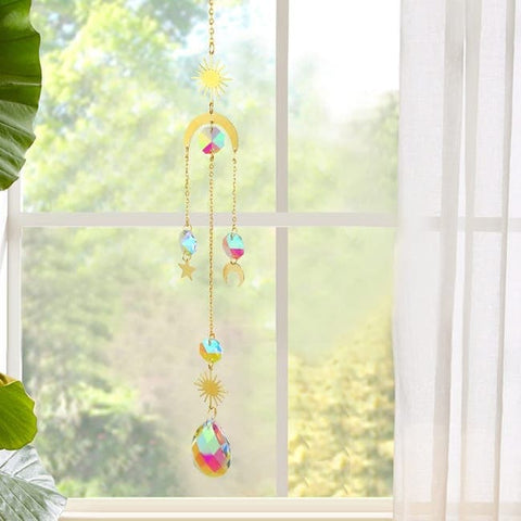 6 inches rainbow refractive prism suncatcher, with crystal decoration, , 6 inches
