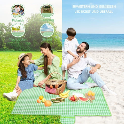 Waterproof Picnic Mat Foldable with Carrying Handle for Camping Beach Park Outdoor Activities, 150x200cm, Green