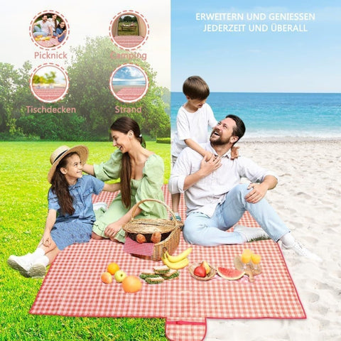 Waterproof Picnic Mat Foldable with Carrying Handle for Camping Beach Park and Outdoor Activities, 100x150cm, Pink