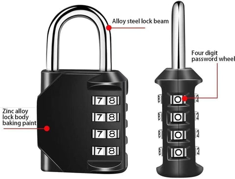 4-Digit Combination Lock with Long Shackle for Cabinets Fences Toolboxes Suitcases, 1.5\