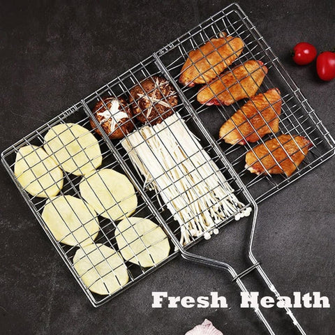 Foldable Grill Basket Stainless Steel for Fish Vegetables and Meat, Compatible with Camping and Outdoors, 46.5x32 cm