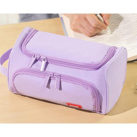 3-Layer School Pencil Case Multifunctional Spacious Pencil Bag for Pens and Stationery, Light Purple