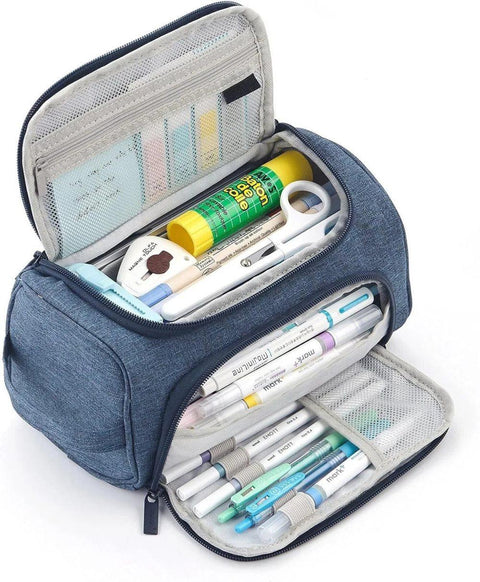 3-Layer School Pencil Case, Dark Blue Multifunctional Pencil Bag with Spacious Design for Pens and Pencils