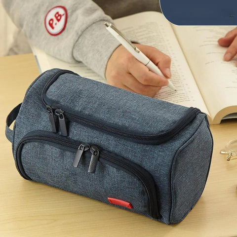 3-Layer School Pencil Case, Dark Blue Multifunctional Pencil Bag with Spacious Design for Pens and Pencils