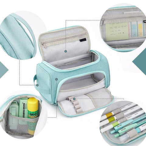 3-Layer School Pencil Case, Black, Multifunctional Spacious Pencil Bag for Pens and Stationery
