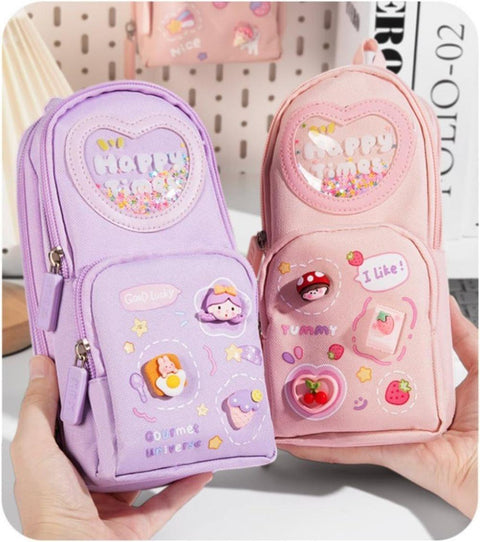 Large Capacity Cute Pencil Case with 3 Compartments, Purple