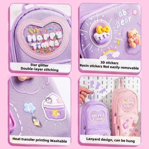 3 Compartments Multifunctional Pencil Case Large Capacity, Purple