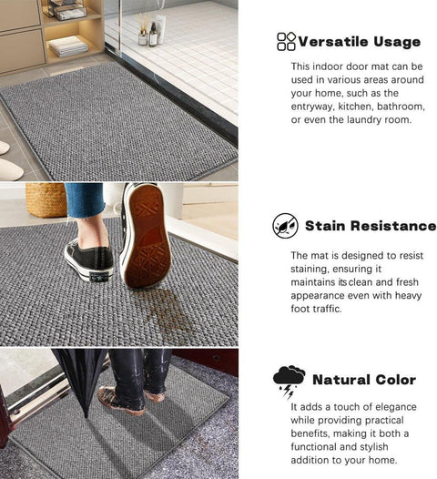 Non-Slip Jute-Like Doormat for Indoor Outdoor Use, Dust-Resistant Quick-Absorbing Welcome Mat, 60x90cm, Gray
