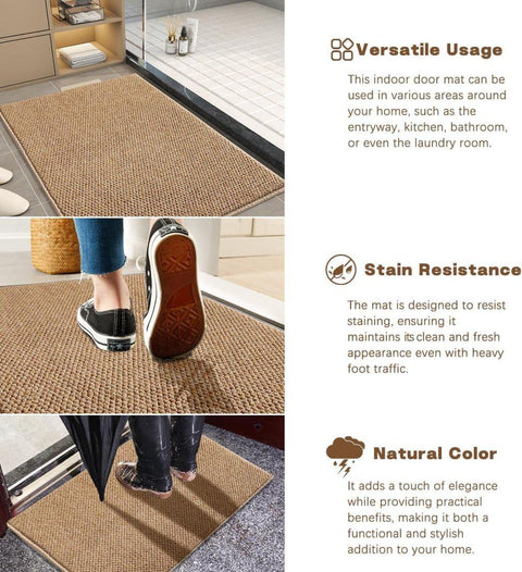 60x90cm Jute Doormat for Indoor and Outdoor Use Non-Slip Dust-Resistant Quick-Absorbing Welcome Mat, 40x60cm, Brown