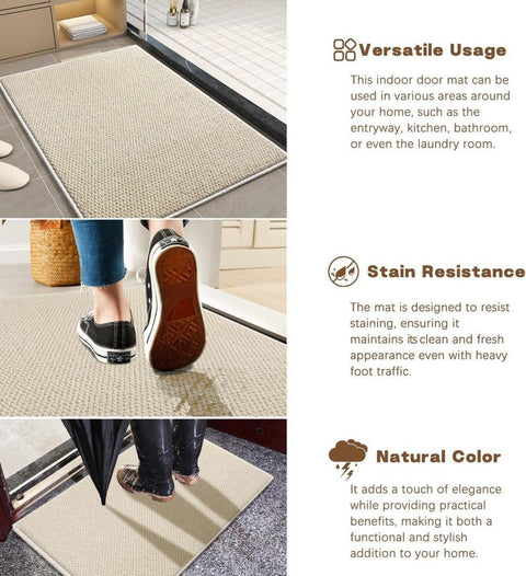 Non-slip jute-like doormat for indoor outdoor home use, dust-resistant quick-absorbing welcome mat, 60x40cm, beige