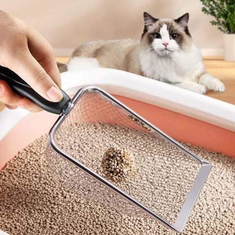 Stainless Steel Cat Litter Scoop with Mesh Design, Durable and Easy to Clean, 4.3MM