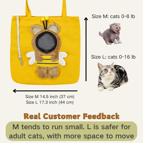 Portable Pet Shoulder Bag for Small Dogs and Cats, Hands-Free Side Opening, Cat Motif, Ideal for Outdoor Travel, 44x44cm, Yellow