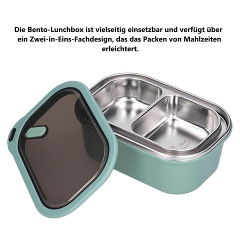 Stainless steel lunch box 1200ml with spoon, double layer 2 compartments leak-proof, 304 stainless steel, Green