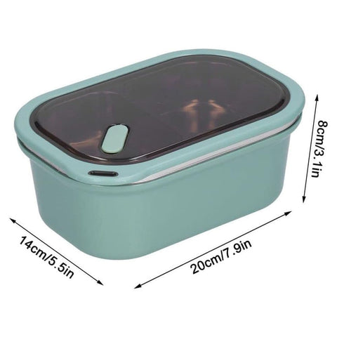 Stainless steel lunch box 1200ml with spoon, double layer 2 compartments leak-proof, 304 stainless steel, Green