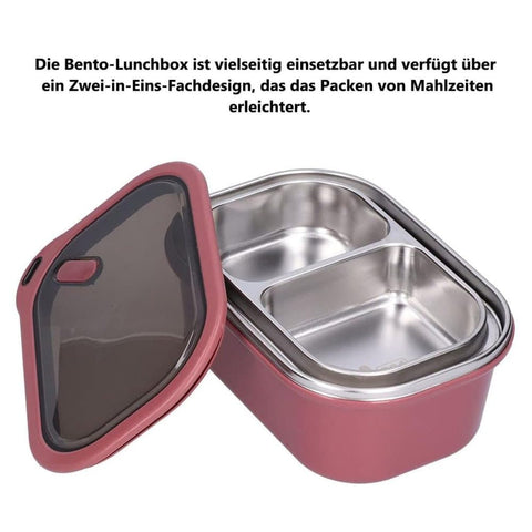 1200ml 2 Compartments Leak-Proof Stainless Steel Lunch Box with Spoon, 304 Stainless Steel, RED