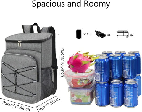 Insulated Backpack Cooler Bag Large Capacity Waterproof for Picnic Camping Lunch Grill, Gray