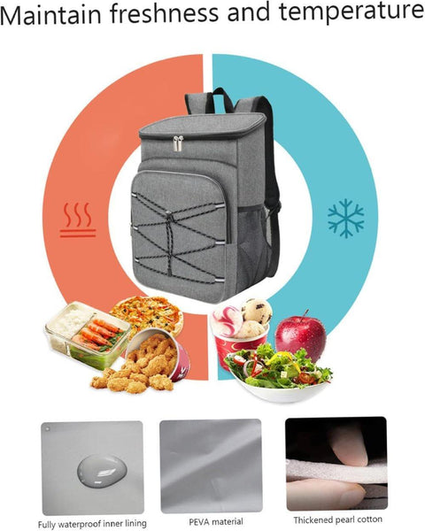 Insulated Backpack Cooler Bag Large Capacity Waterproof for Picnic Camping Lunch Grill, Gray