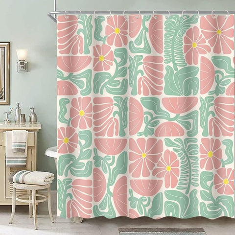Bohemian Shower Curtain 180x180 cm, Multicolored Abstract Floral Pattern Retro Patchwork Geometric Plants with 12 Hooks