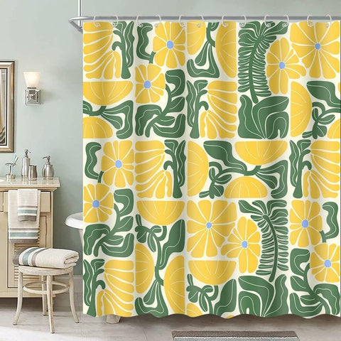Bohemian Shower Curtain with 12 Hooks, Multicolored Abstract Floral Pattern Retro Patchwork Geometric Plants, 180x180 cm