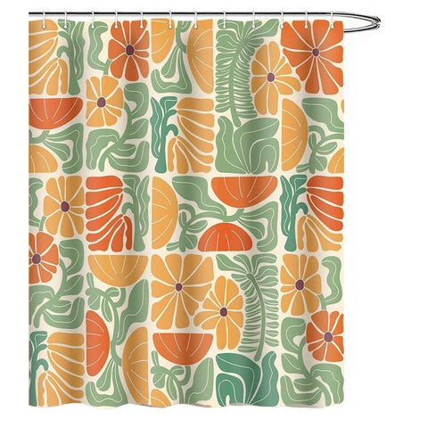 Bohemian Shower Curtain 180x180 cm, Multicolored Abstract Floral Pattern Retro Patchwork Geometric Plants with 12 Hooks