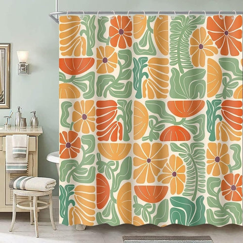 Bohemian Shower Curtain 180x180 cm, Multicolored Abstract Floral Pattern Retro Patchwork Geometric Plants with 12 Hooks