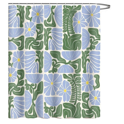 Bohemian Shower Curtain with 12 Hooks, Multicolored Abstract Floral Pattern Retro Patchwork Geometric Plants, 180x180 cm