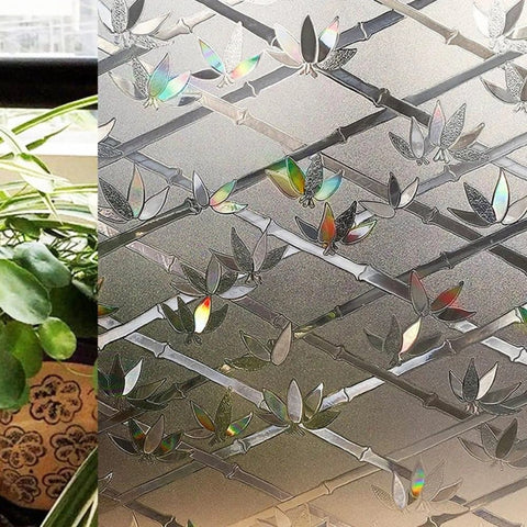 Stained Glass Effect 3D Plant Motif Window Film, Decorative Privacy Window Decal