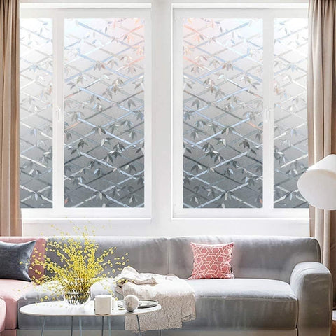 Stained Glass Effect 3D Plant Motif Window Film, Decorative Privacy Window Decal