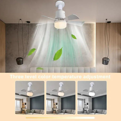 52 Inch LED Ceiling Fan with Remote Control, 3 Speeds and 3 Light Colors, E27 Bulb Compatible, White