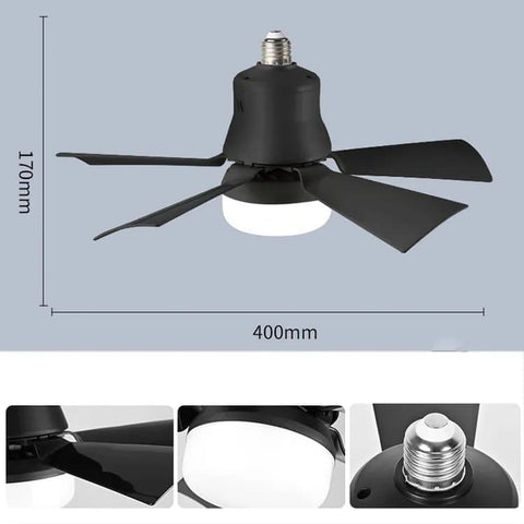 52 Inch Ceiling Fan with Remote Control, 3 Speeds, LED E27, 3 Light Colors, Black