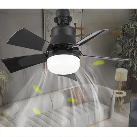 52 Inch Ceiling Fan with Remote Control, 3 Speeds, LED E27, 3 Light Colors, Black