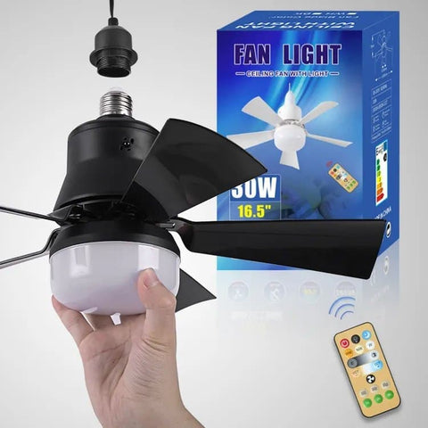52 Inch Ceiling Fan with Remote Control, 3 Speeds, LED E27, 3 Light Colors, Black