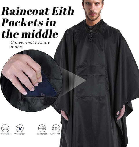 Waterproof Rain Jacket Poncho 3-in-1 Multifunctional with Hood, Gray