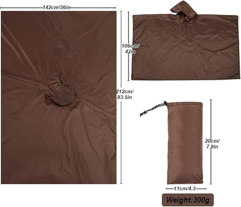 3-in-1 Waterproof Rain Jacket Poncho with Hood, Breathable for Outdoor Activities, Brown