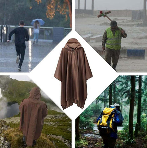 3-in-1 Waterproof Rain Jacket Poncho with Hood, Breathable for Outdoor Activities, Brown