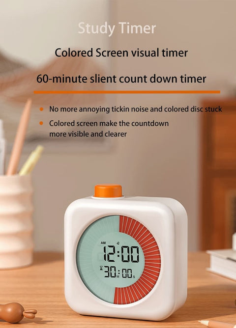 Digital Visual Timer 3-in-1 Clock Alarm Countdown for Kids and Home, Pink, 60 Min