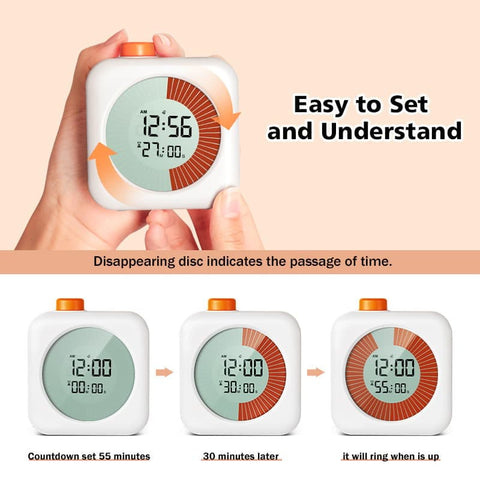 Digital Visual Timer 3-in-1 Clock Alarm with 60 Min Countdown, White