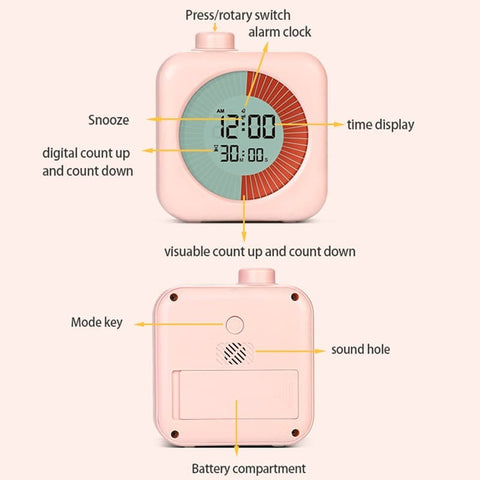 Digital Visual Timer 3-in-1 Clock Alarm with 60 Min Countdown, White