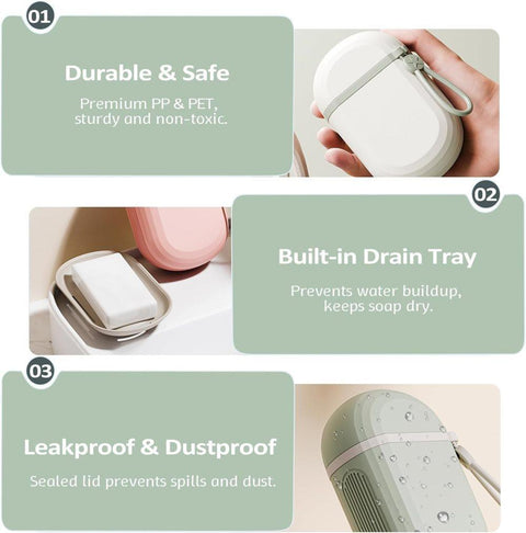 2-Pack Portable Soap Dish with Drainage Grid and Handle, Waterproof Travel Soap Holder for Outdoor Activities