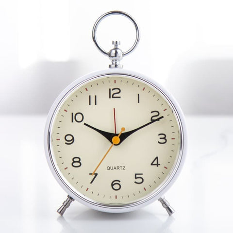 Analog Alarm Clock with Snooze Button, Retro Design and Lighting, White, 16x11 cm