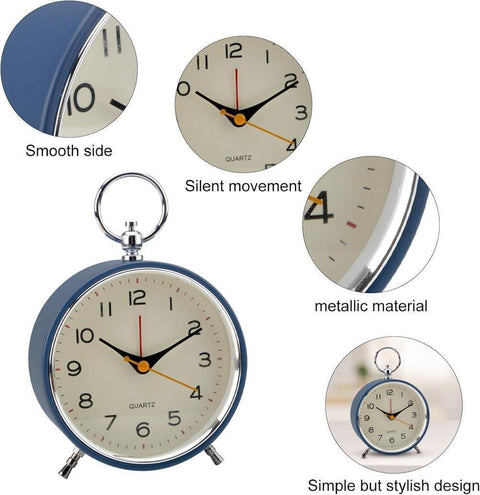 Silent Analog Alarm Clock with Snooze Button, Black, 16x11 cm