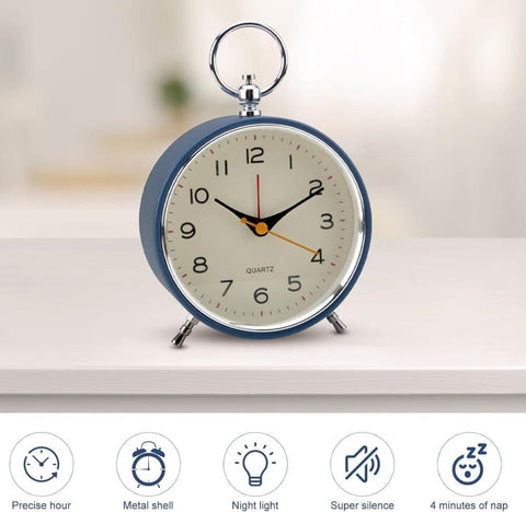 Silent Analog Alarm Clock with Snooze Button, Black, 16x11 cm