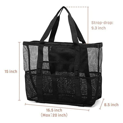 Foldable Beach Bag with 6 Mesh Pockets for Family Picnic, Green, 1 Pack
