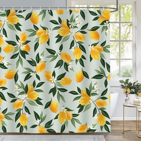 3D Fruit Shower Curtain Waterproof Mold Resistant with 12 Hooks, Yellow, 70x72 inches