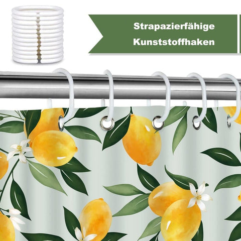 3D Fruit Shower Curtain Waterproof Mold Resistant with 12 Hooks, Yellow, 70x72 inches