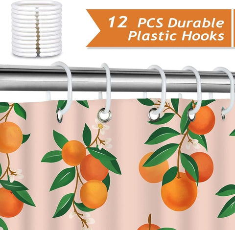 3D Fruit Shower Curtain Waterproof Mold Resistant with 12 Hooks, 70x72 inches, Orange