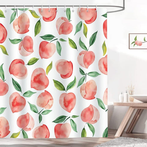 70x72 inches Shower Curtain 3D Fruit Motif Waterproof Mold Resistant with 12 Hooks, Pink