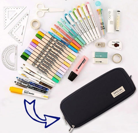 3 Compartments Spacious Pencil Case Multifunctional School Pencil Bag, Dark Blue